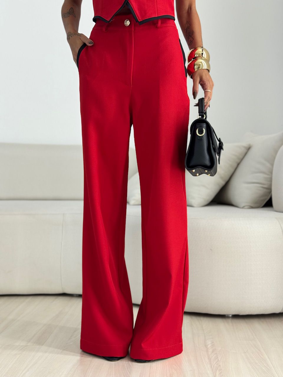 CONJUNTO ANA MARA COLETE CALÇA VERMELHO