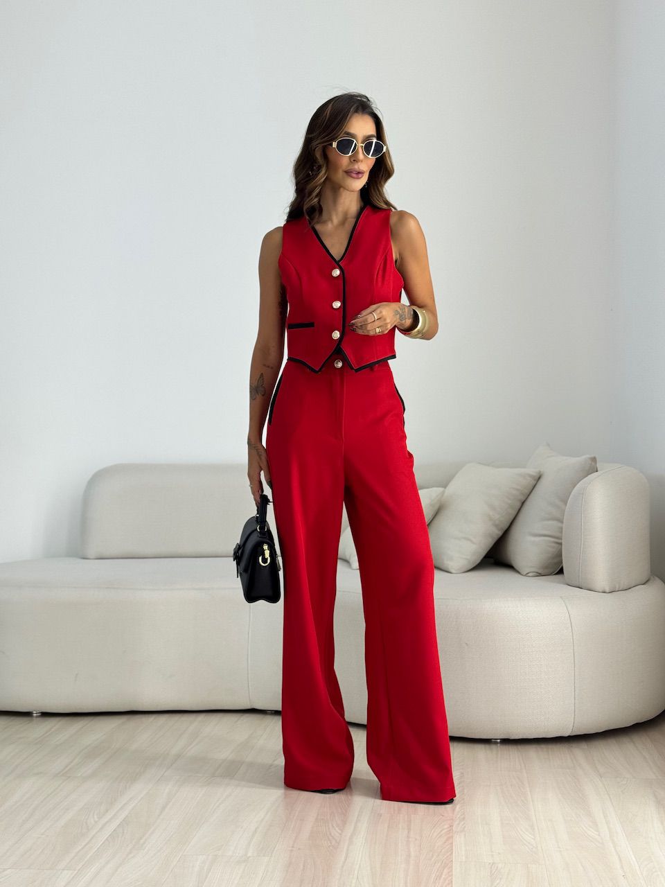 CONJUNTO ANA MARA COLETE CALÇA VERMELHO