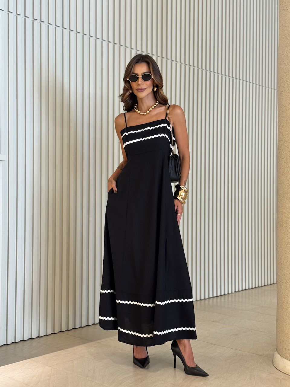 VESTIDO SOLANGE ALÇA PRETO - 0070950032 - CAROLLA FERRARO