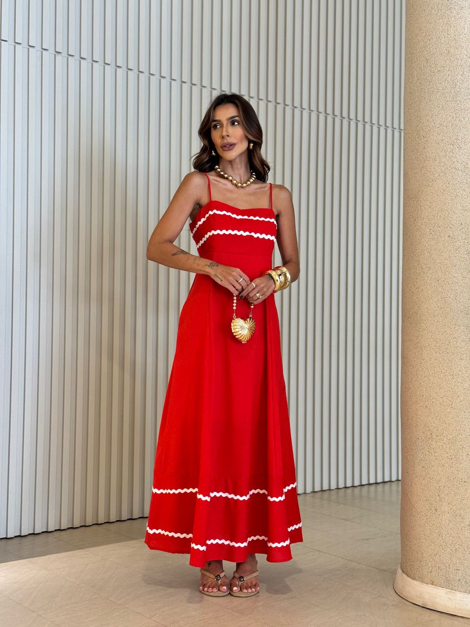 VESTIDO SOLANGE ALÇA VERMELHO