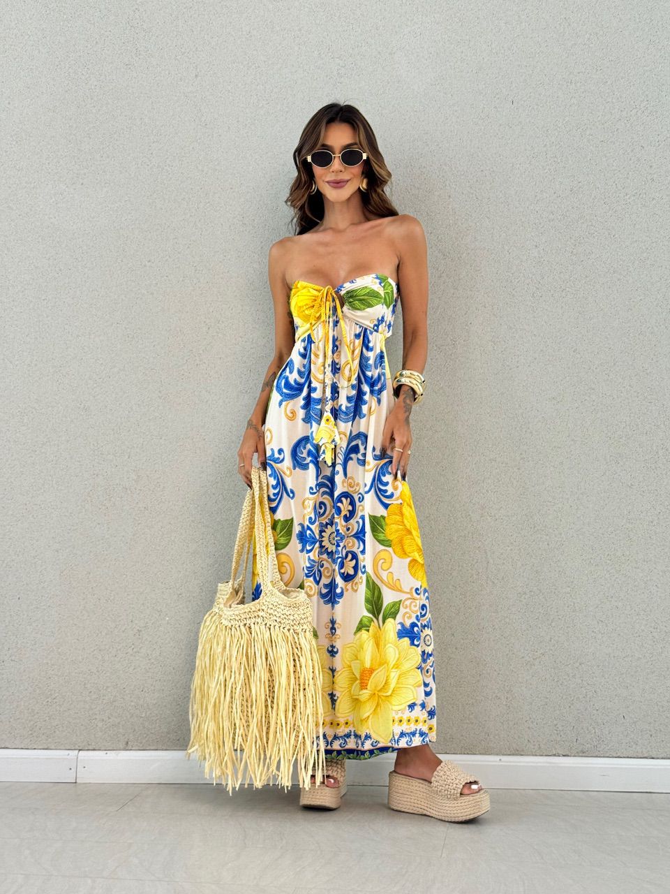 VESTIDO TATIANA ESTAMPADO AMARELO - 0070960111 - CAROLLA FERRARO