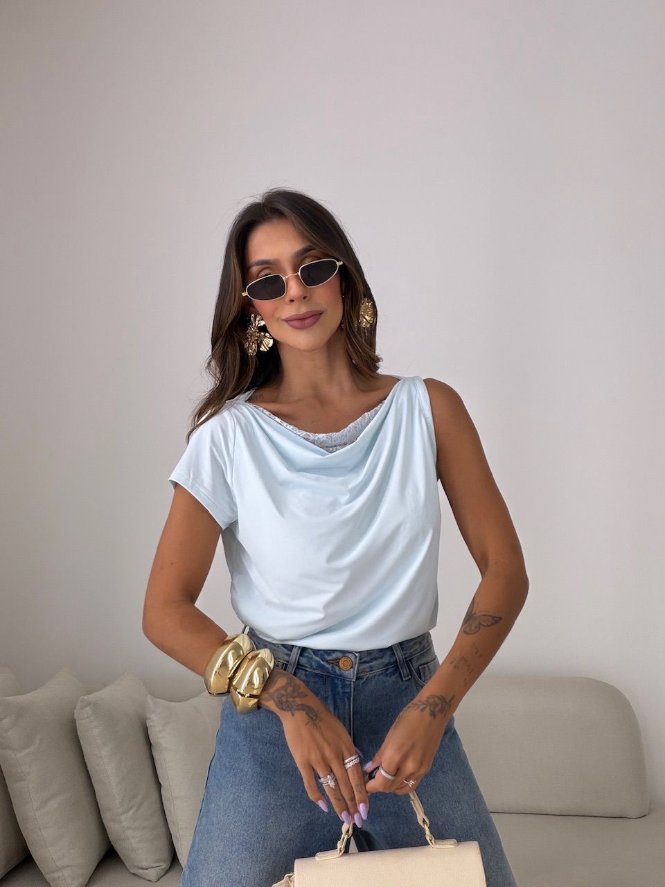 BLUSA HELOÍSA RENDA AZUL - 0082680109 - CAROLLA FERRARO