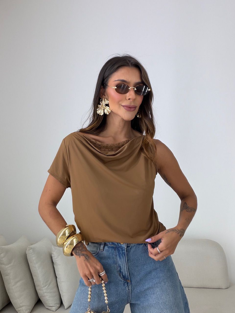 BLUSA HELOÍSA RENDA MARROM