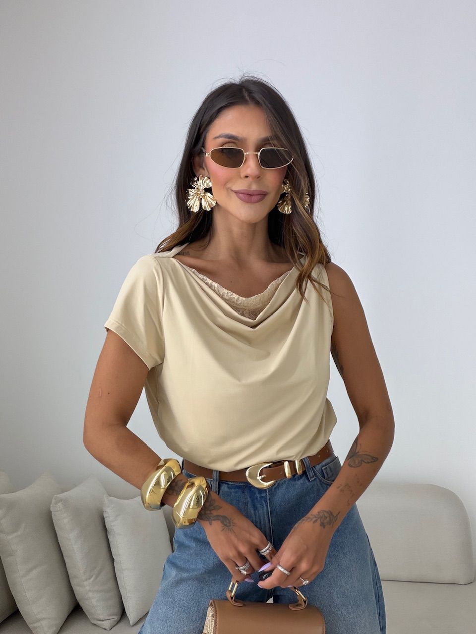 BLUSA HELOÍSA RENDA NUDE - 0082680049 - CAROLLA FERRARO