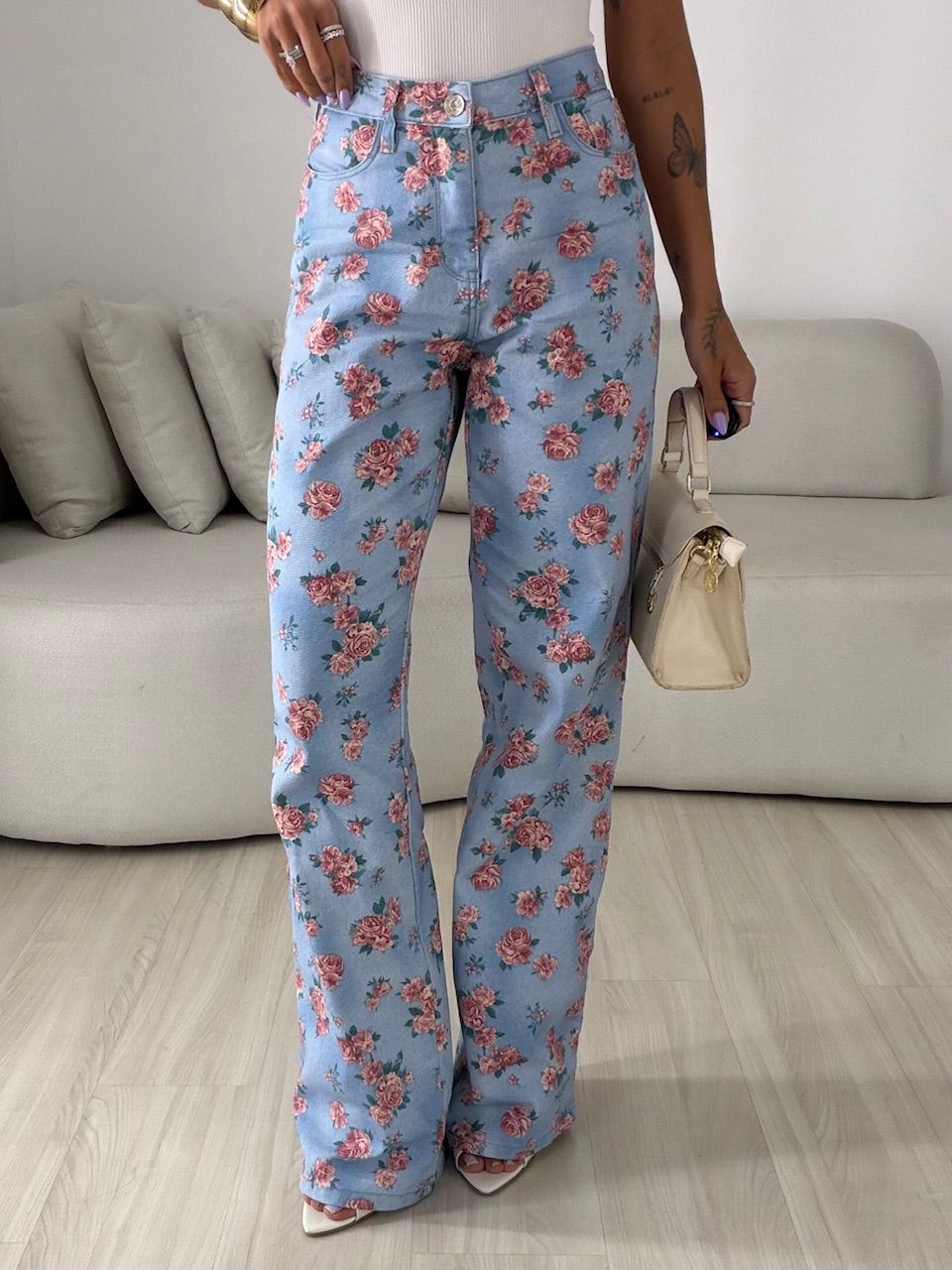 CALÇA CLARICE FLORAL AZUL - 0082660109 - CAROLLA FERRARO