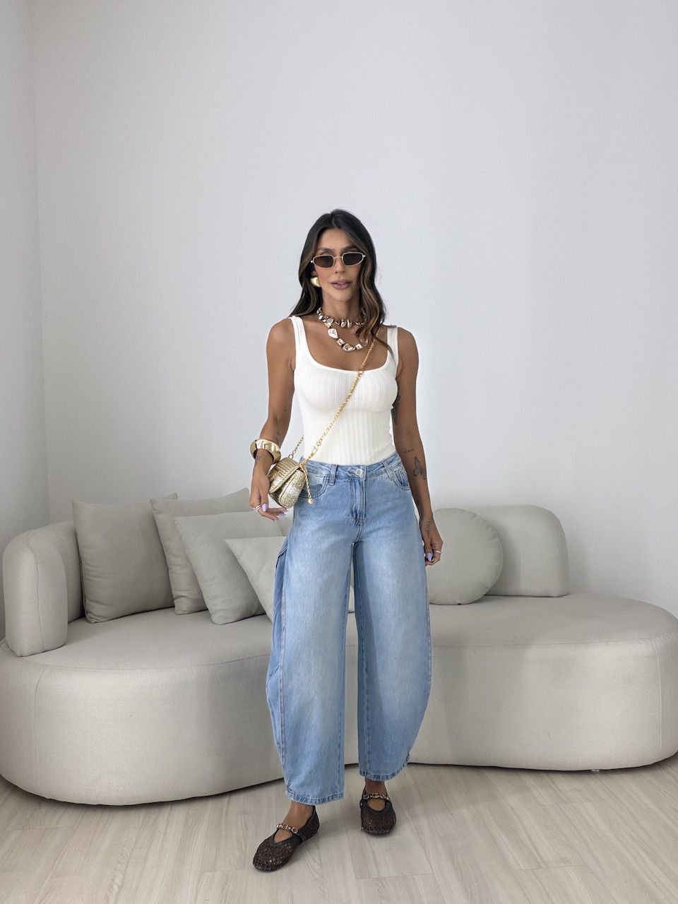 CALÇA ELIANE BARREL JEANS CLARO