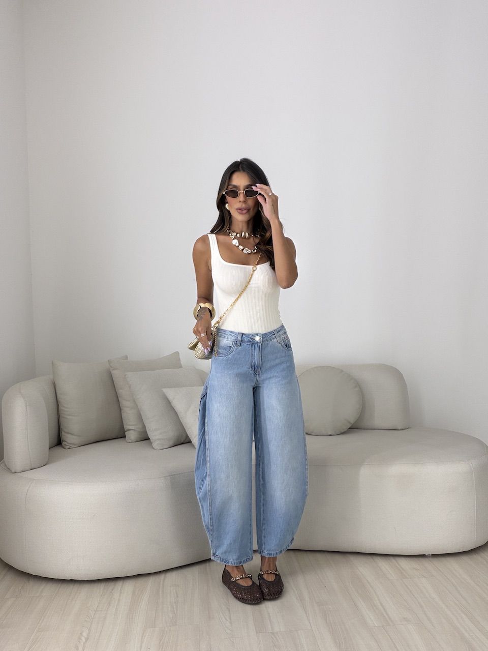 CALÇA ELIANE BARREL JEANS CLARO