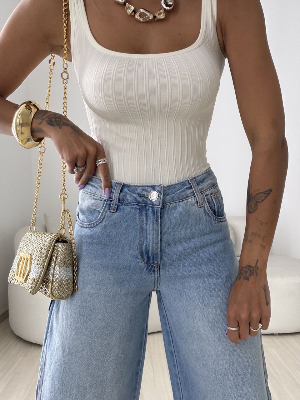 CALÇA ELIANE BARREL JEANS CLARO
