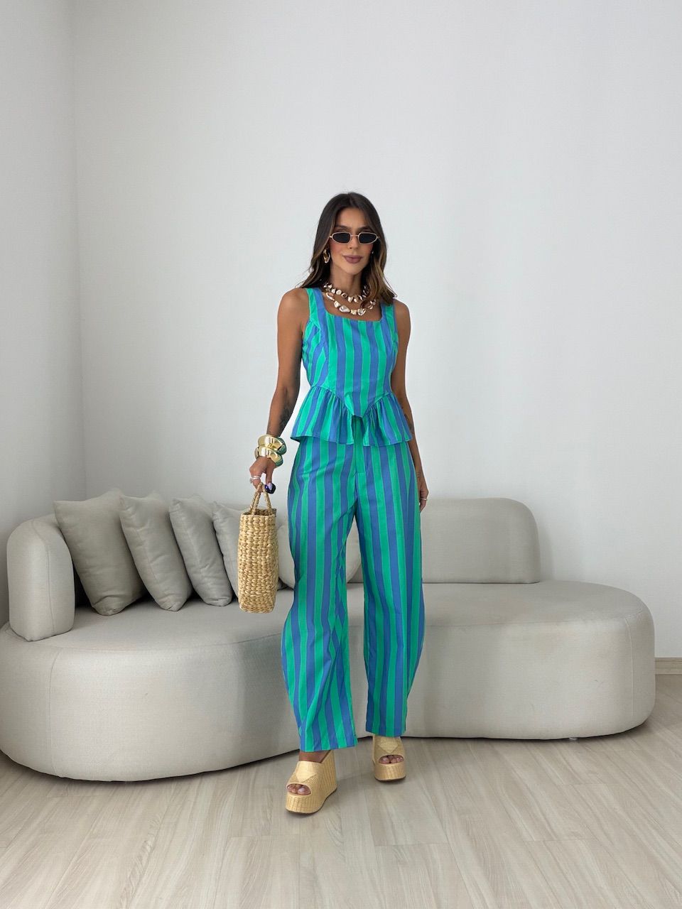 CONJUNTO TAMARA LISTRADO VERDE/AZUL
