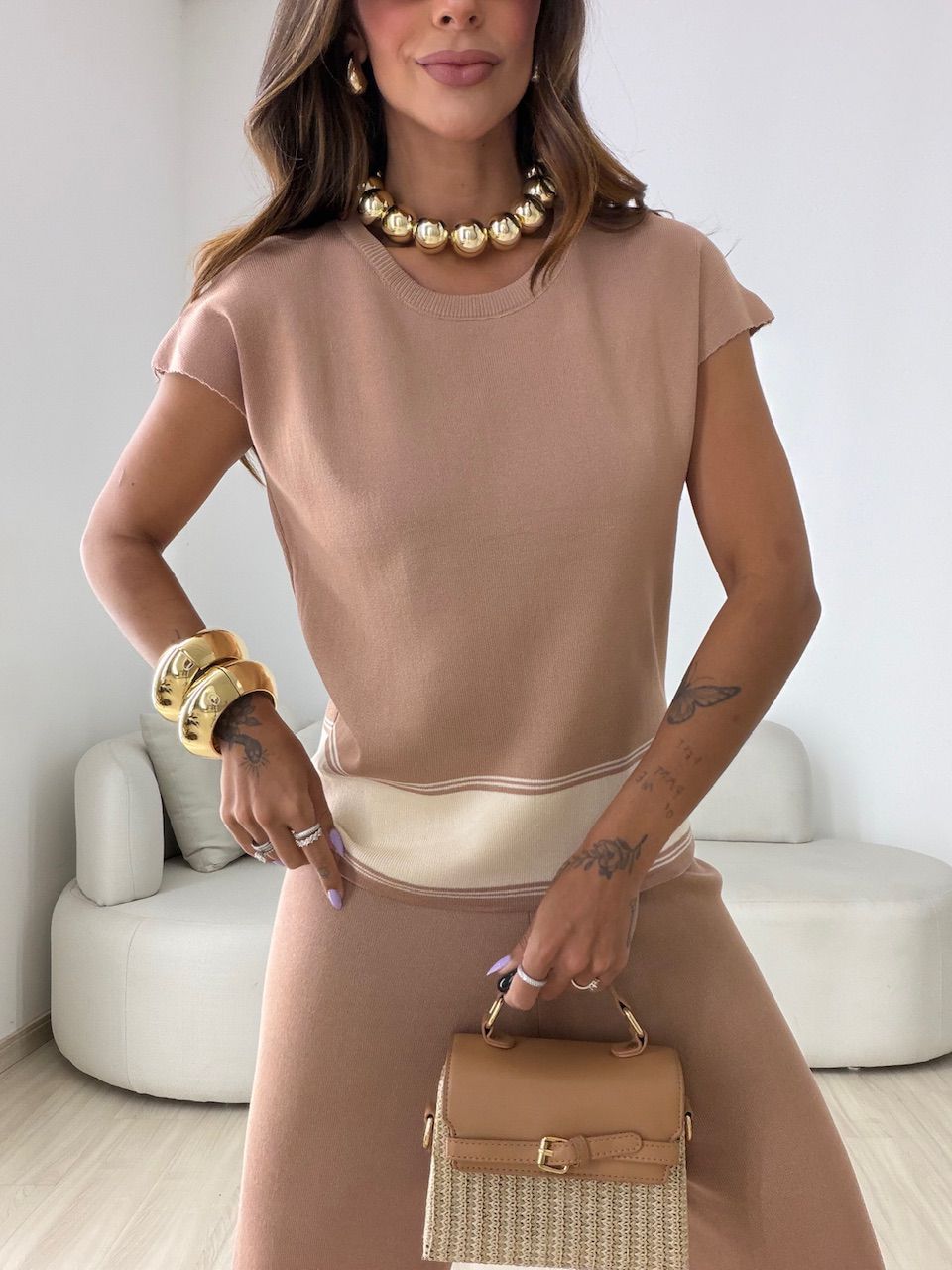 CONJUNTO VALÉRIA TRICOT CAPUCCINO 