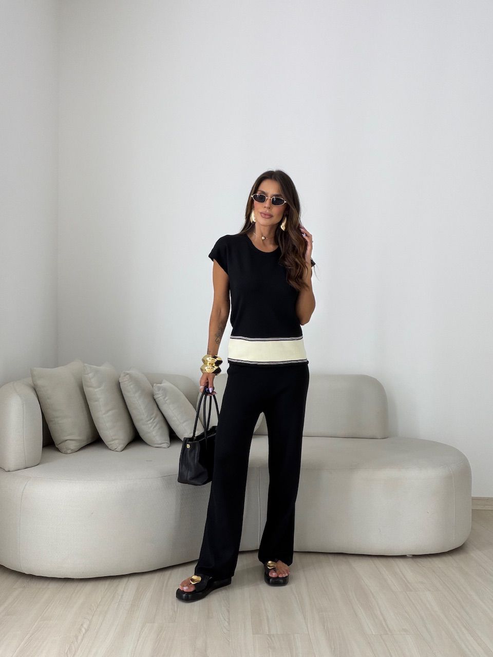 CONJUNTO VALÉRIA TRICOT PRETO - 0082650032 - CAROLLA FERRARO