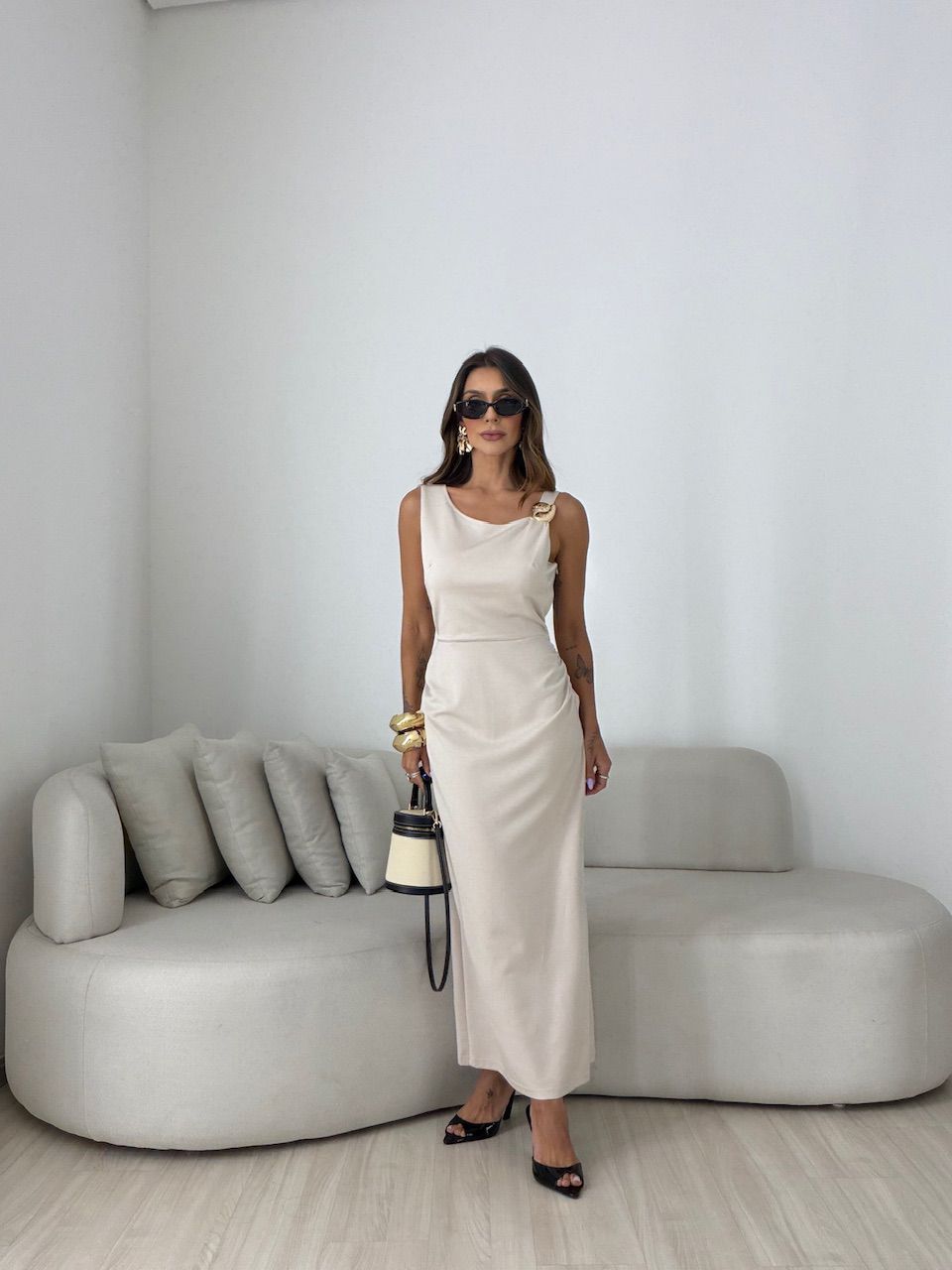 VESTIDO NOEMI METAL AREIA