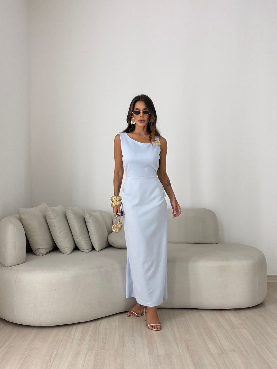 VESTIDO NOEMI METAL AZUL - 0082670109 - CAROLLA FERRARO