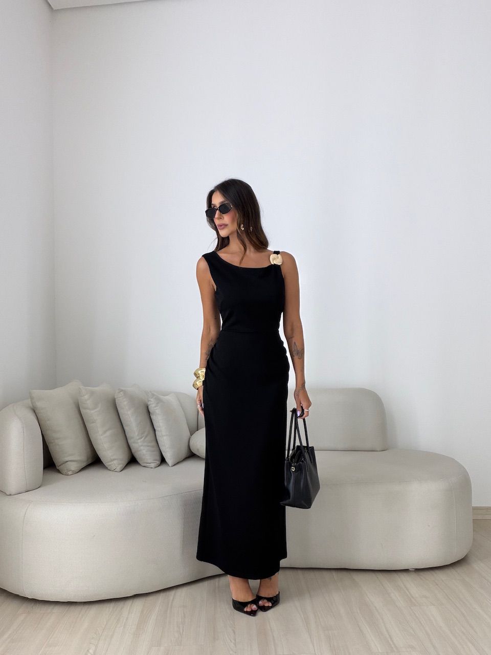 VESTIDO NOEMI METAL PRETO - 0082670032 - CAROLLA FERRARO