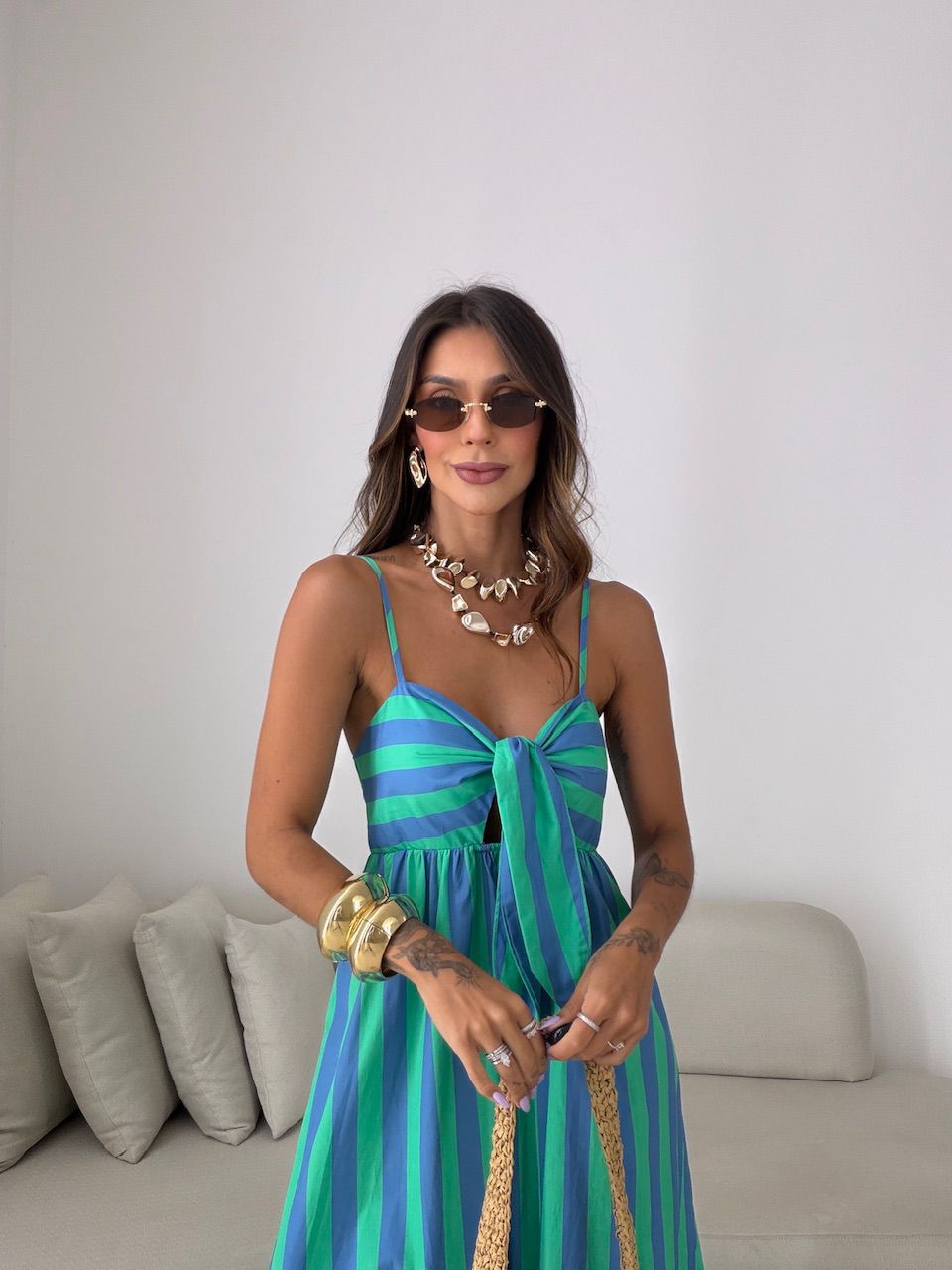 VESTIDO YASMIN LISTRADO VERDE/AZUL