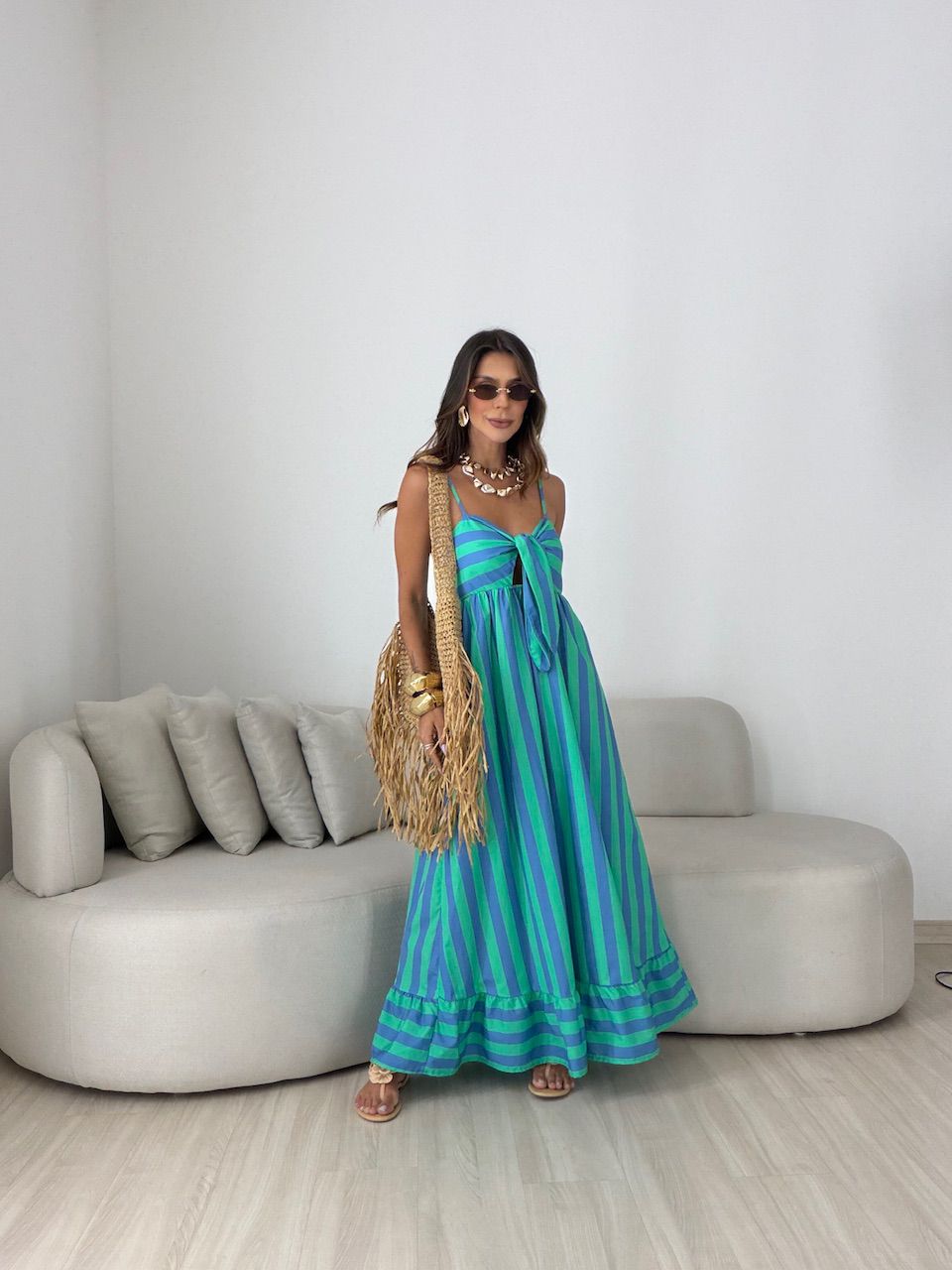 VESTIDO YASMIN LISTRADO VERDE/AZUL