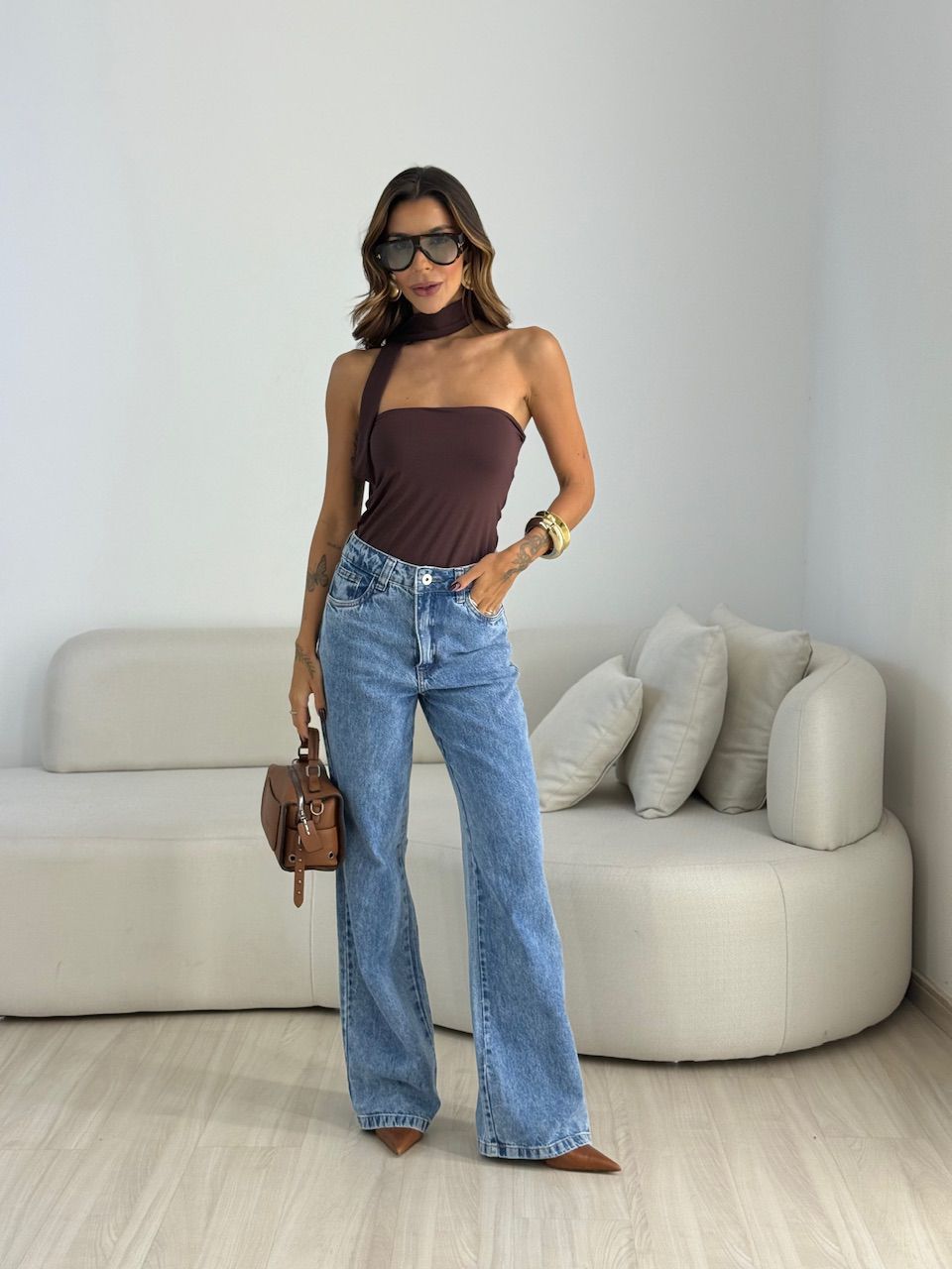 BLUSA LOUISE CF TOMARA QUE CAIA MARROM