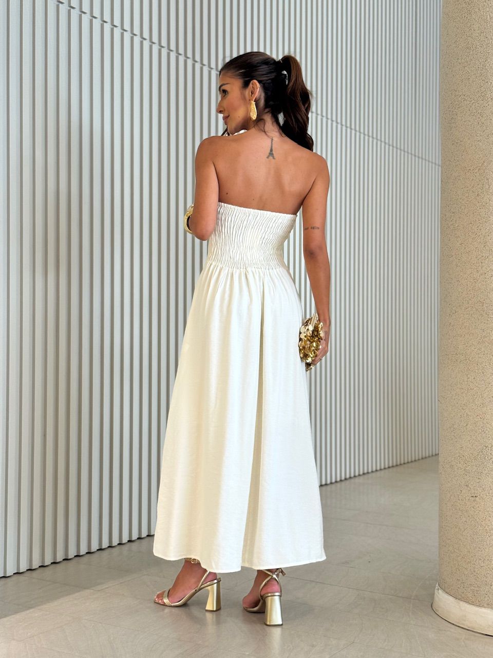 VESTIDO ANASTACIA LASTEX MARFIM