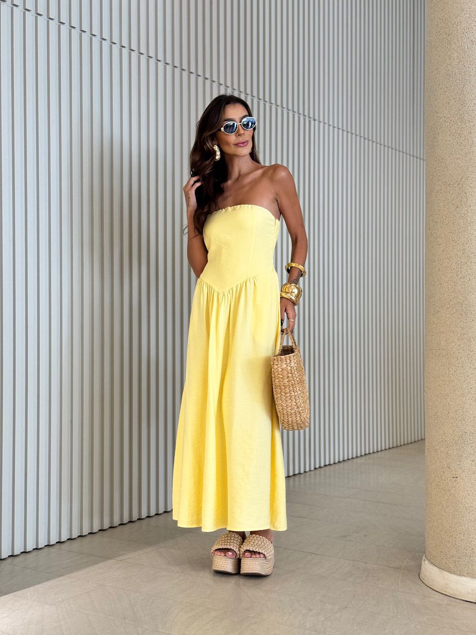 VESTIDO ANASTACIA LASTEX YELLOW BUTTER