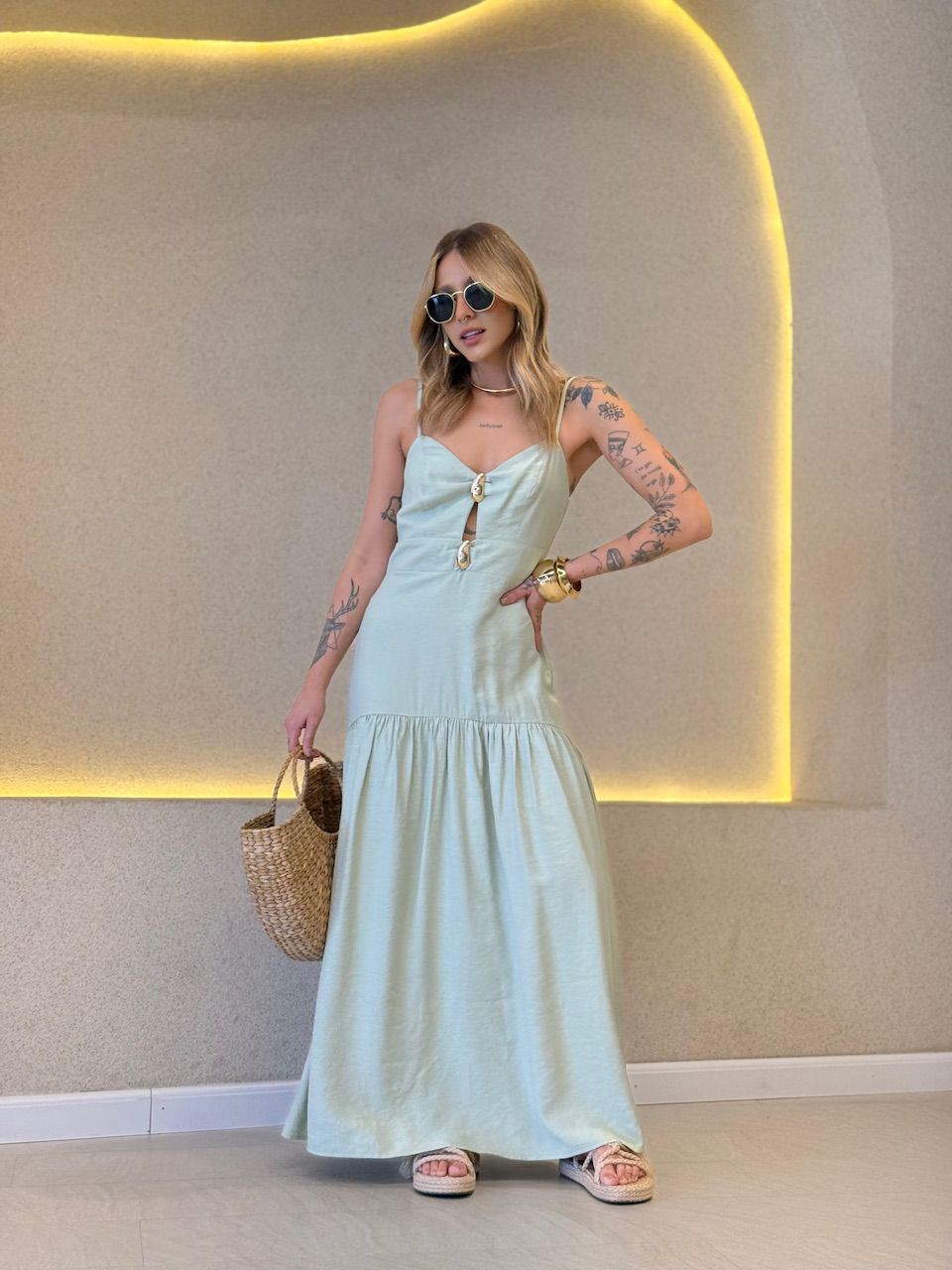 VESTIDO ANABELA ALÇA BABY GREEN - 0071740400 - CAROLLA FERRARO