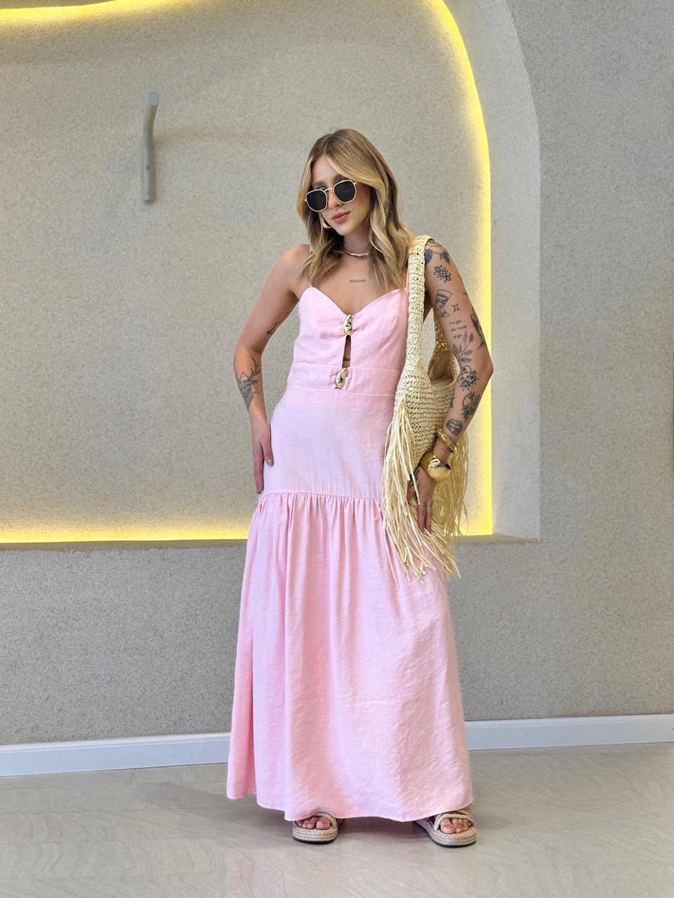 VESTIDO ANABELA ALÇA BABY PINK - 0071740366 - CAROLLA FERRARO