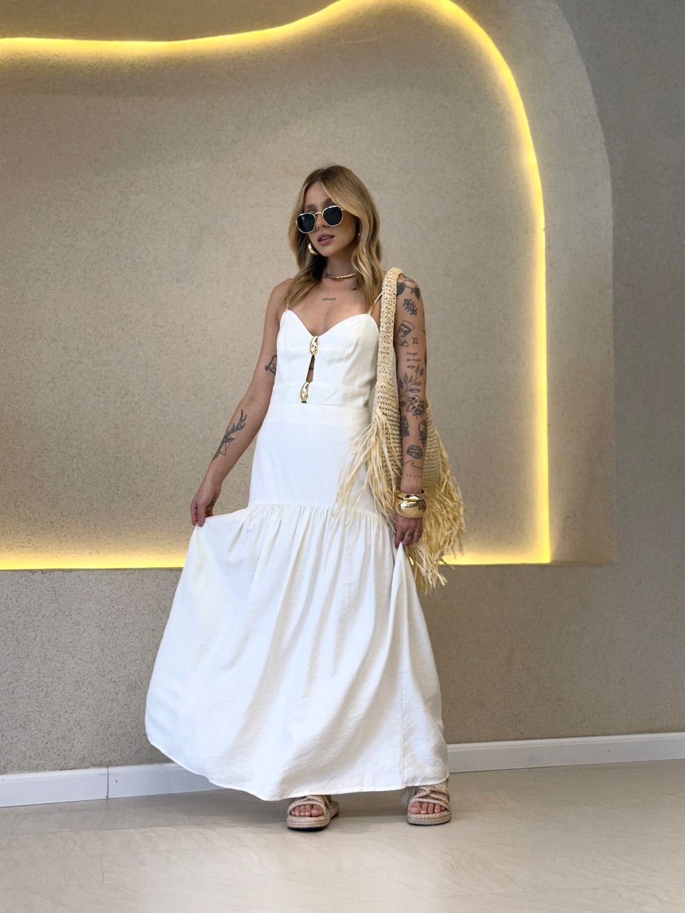 VESTIDO ANABELA ALÇA MARFIM - 0071740056 - CAROLLA FERRARO