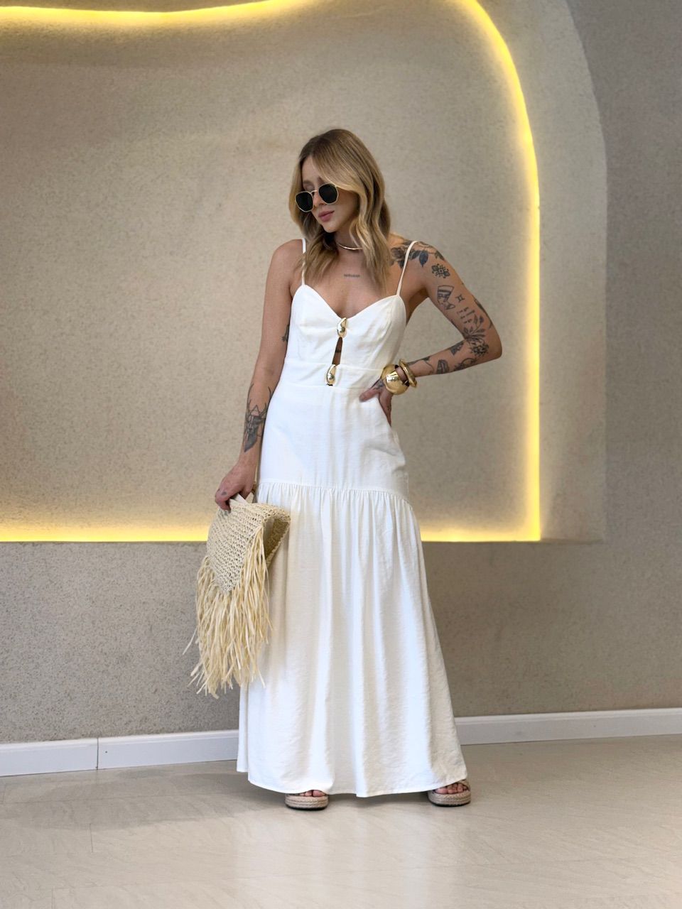 VESTIDO ANABELA ALÇA MARFIM