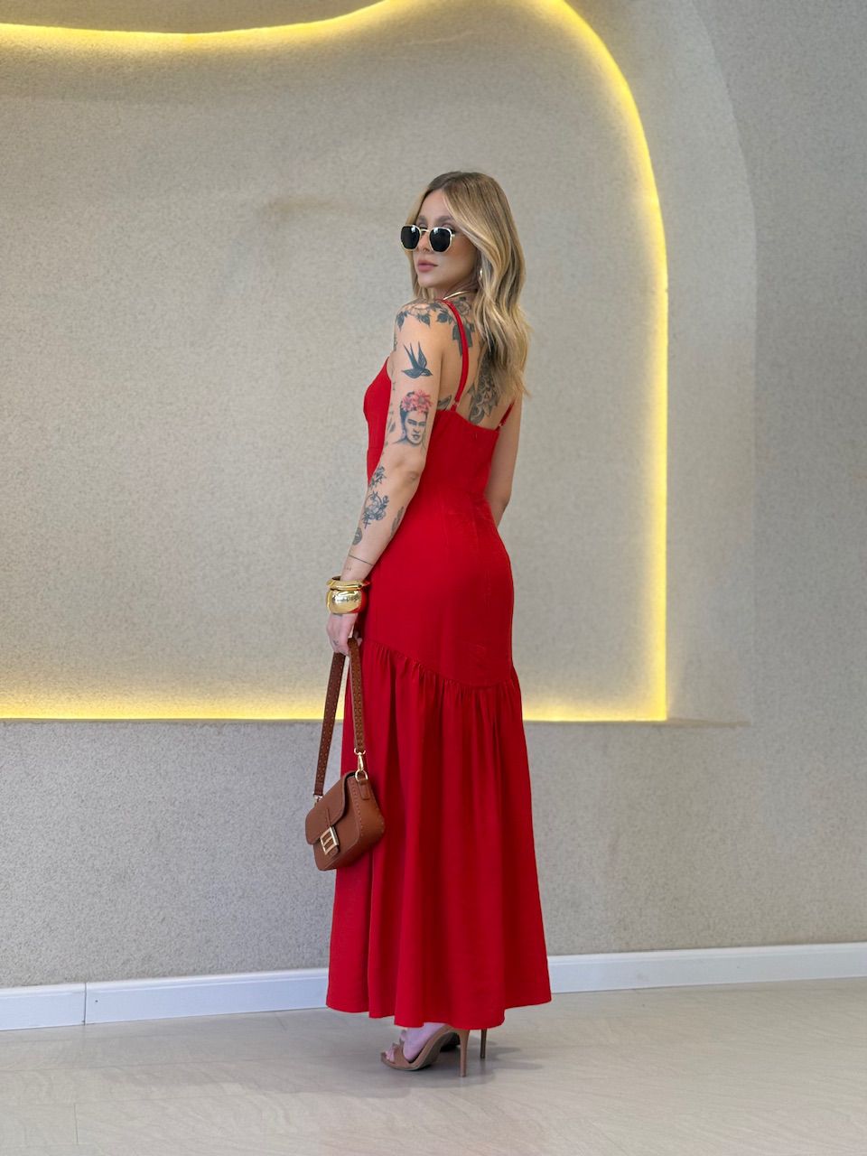 VESTIDO ANABELA ALÇA VERMELHO