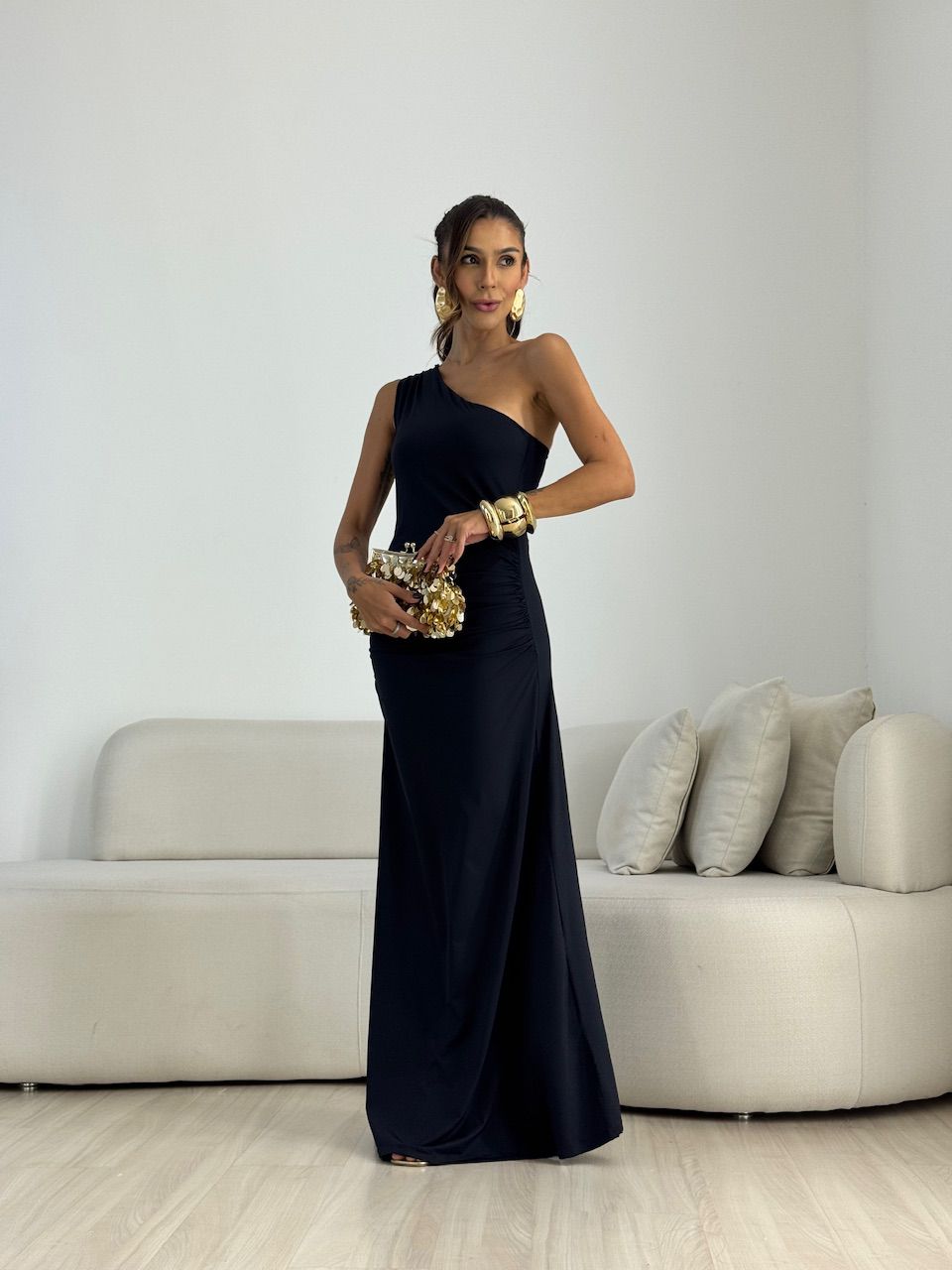 VESTIDO ANDREA NULA MANGA PRETO