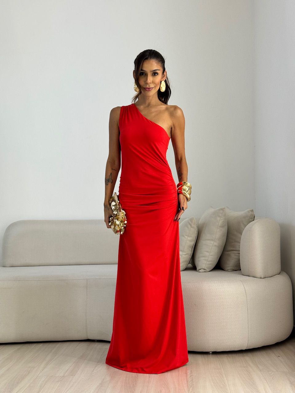 VESTIDO ANDREA NULA MANGA VERMELHO - 0071760006 - CAROLLA FERRARO