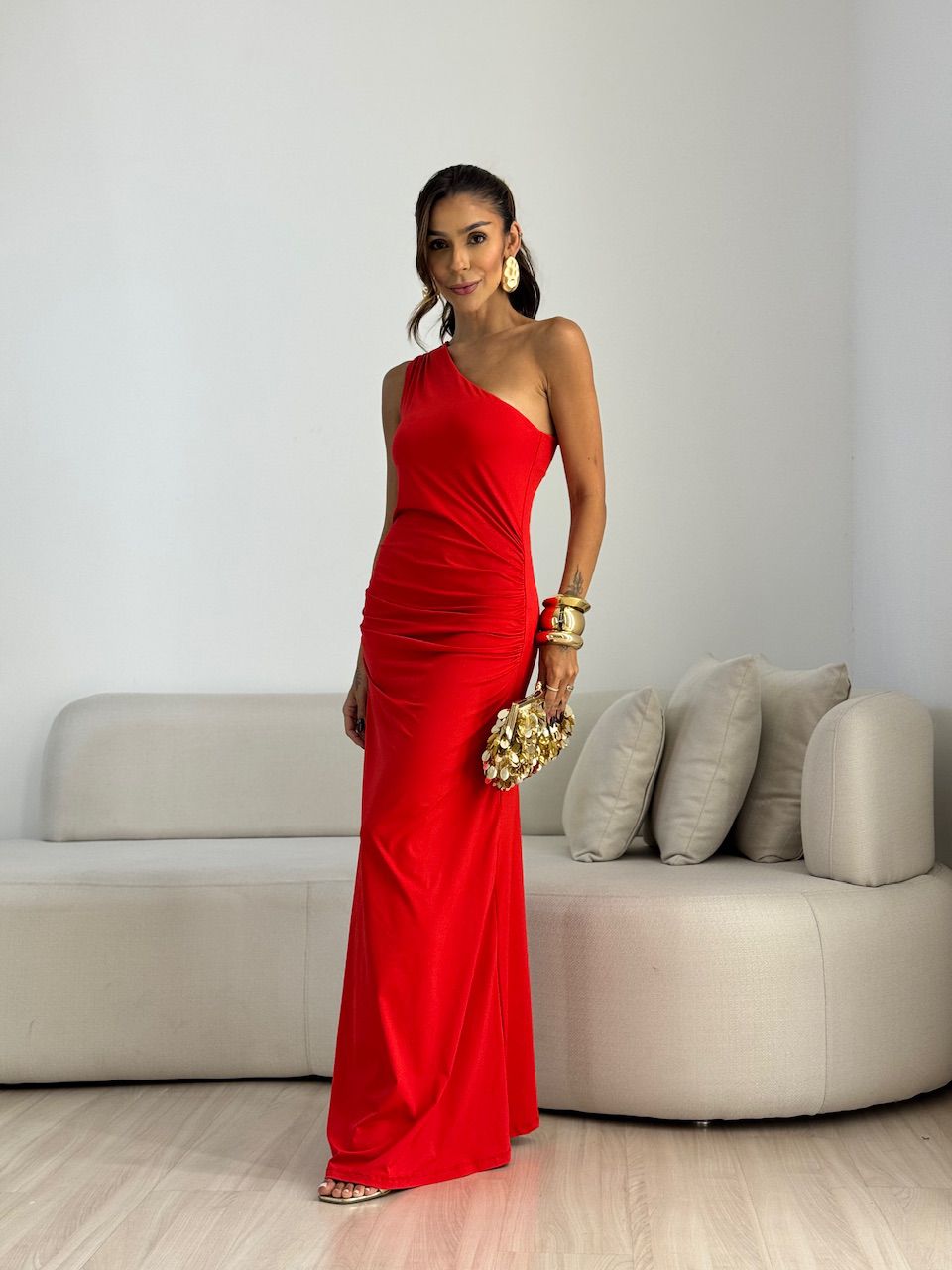 VESTIDO ANDREA NULA MANGA VERMELHO