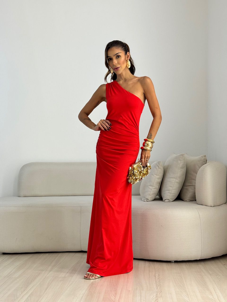 VESTIDO ANDREA NULA MANGA VERMELHO