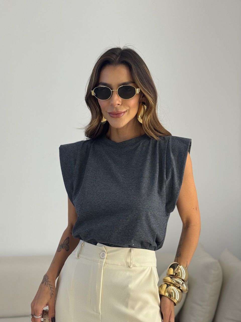 BLUSA MAITÊ CF MUSCLE Chumbo - 0073350092 - CAROLLA FERRARO