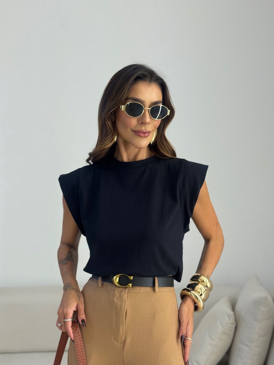 BLUSA MAITÊ CF MUSCLE Preta - 0073350033 - CAROLLA FERRARO