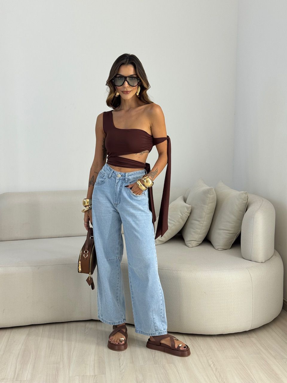 BLUSA MAJU CF AMARRAÇÃO MARROM