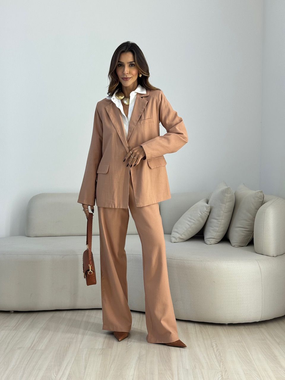 CONJUNTO LAVÍNIA BLAZER CAPUCCINO - 0073370125 - CAROLLA FERRARO