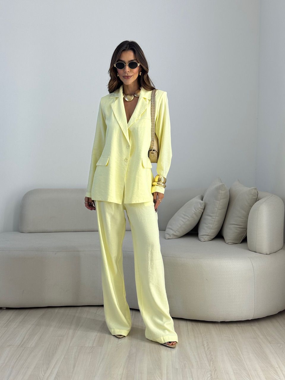 CONJUNTO LAVÍNIA BLAZER YELLOW BUTTER - 0073370431 - CAROLLA FERRARO