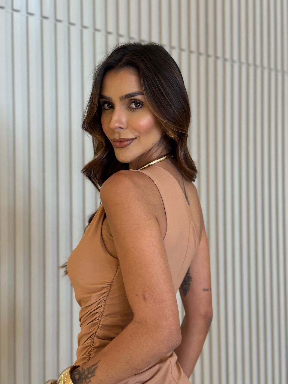 VESTIDO ISADORA DRAPEADO CAPUCCINO 