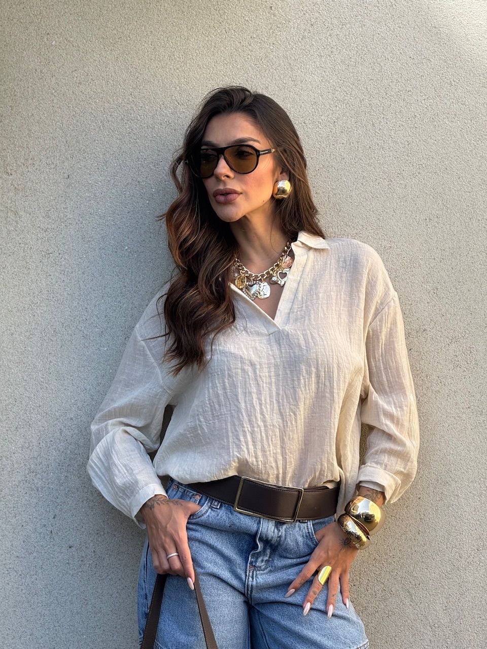 CAMISA MARIA ISIS GOLA AREIA