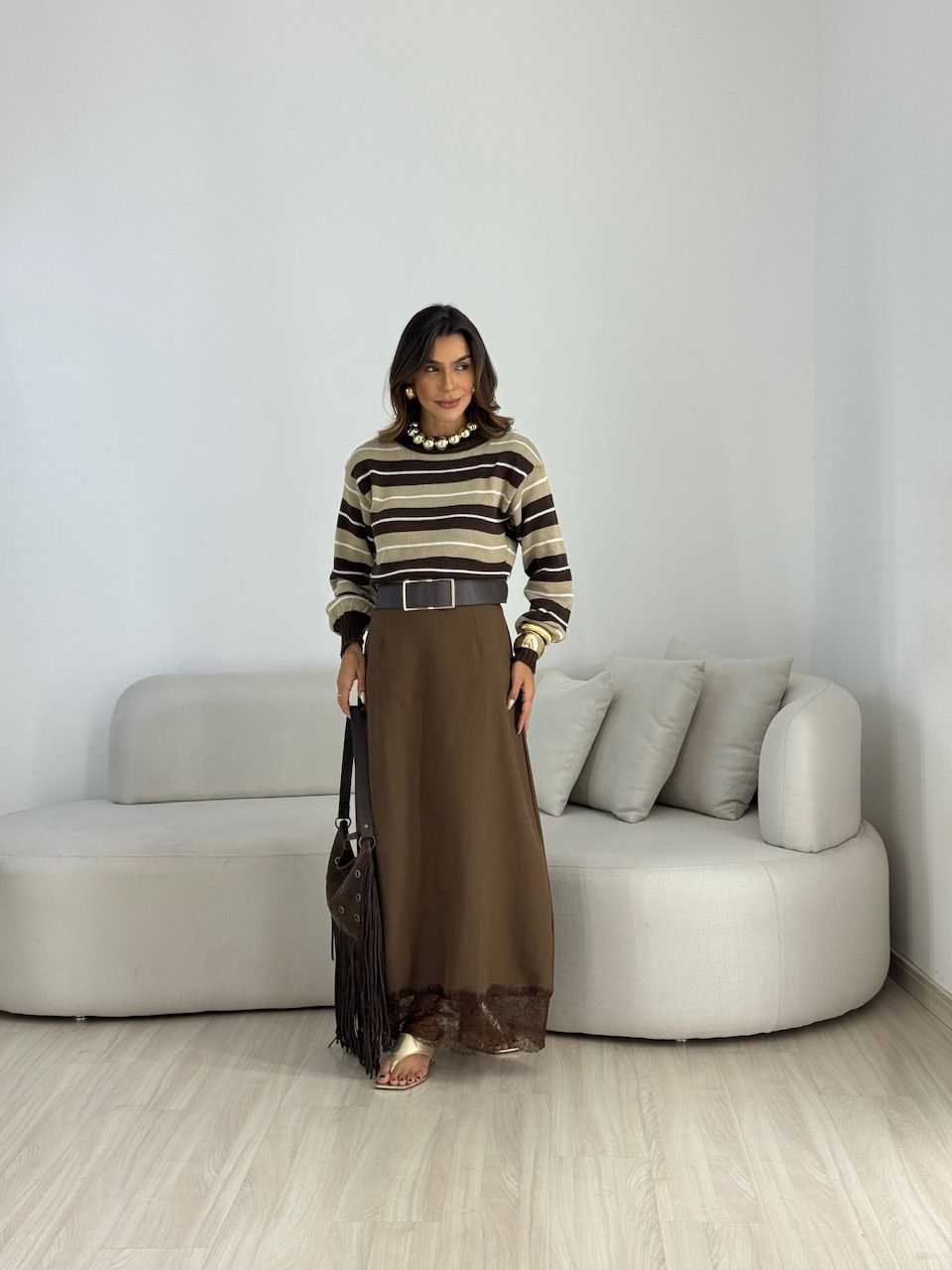 SAIA MORGANA RENDA MARROM - 0076950054 - CAROLLA FERRARO