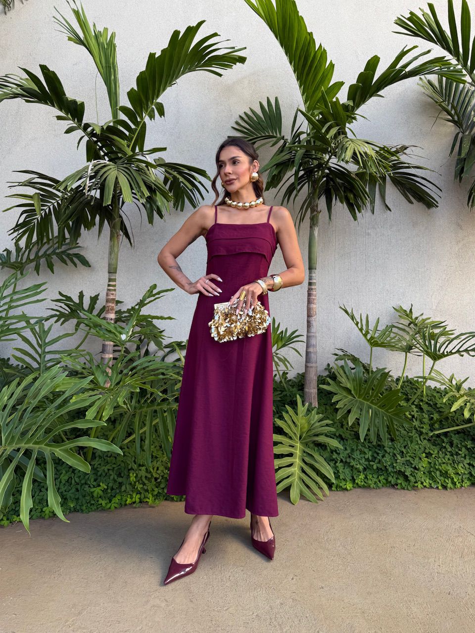 VESTIDO LARA ALÇA VINHO