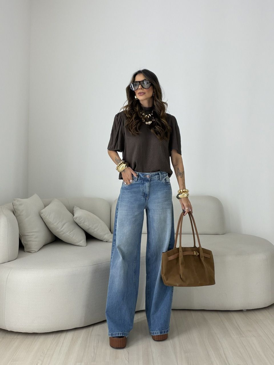 BLUSA NICOLY GOLA ALTA MARROM
