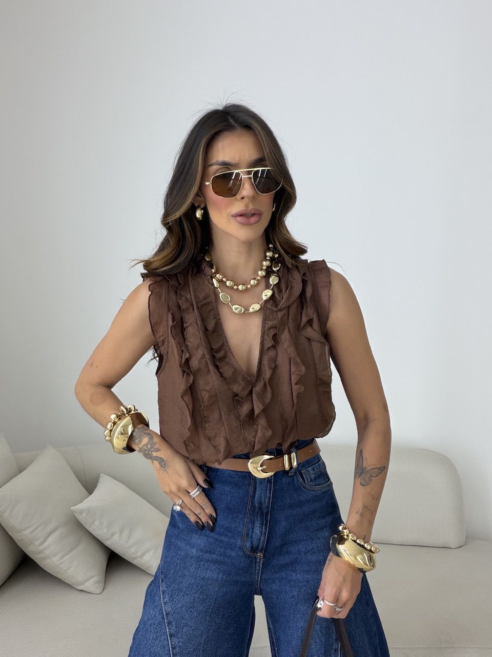 BLUSA CLARICE BABADOS CAFÉ