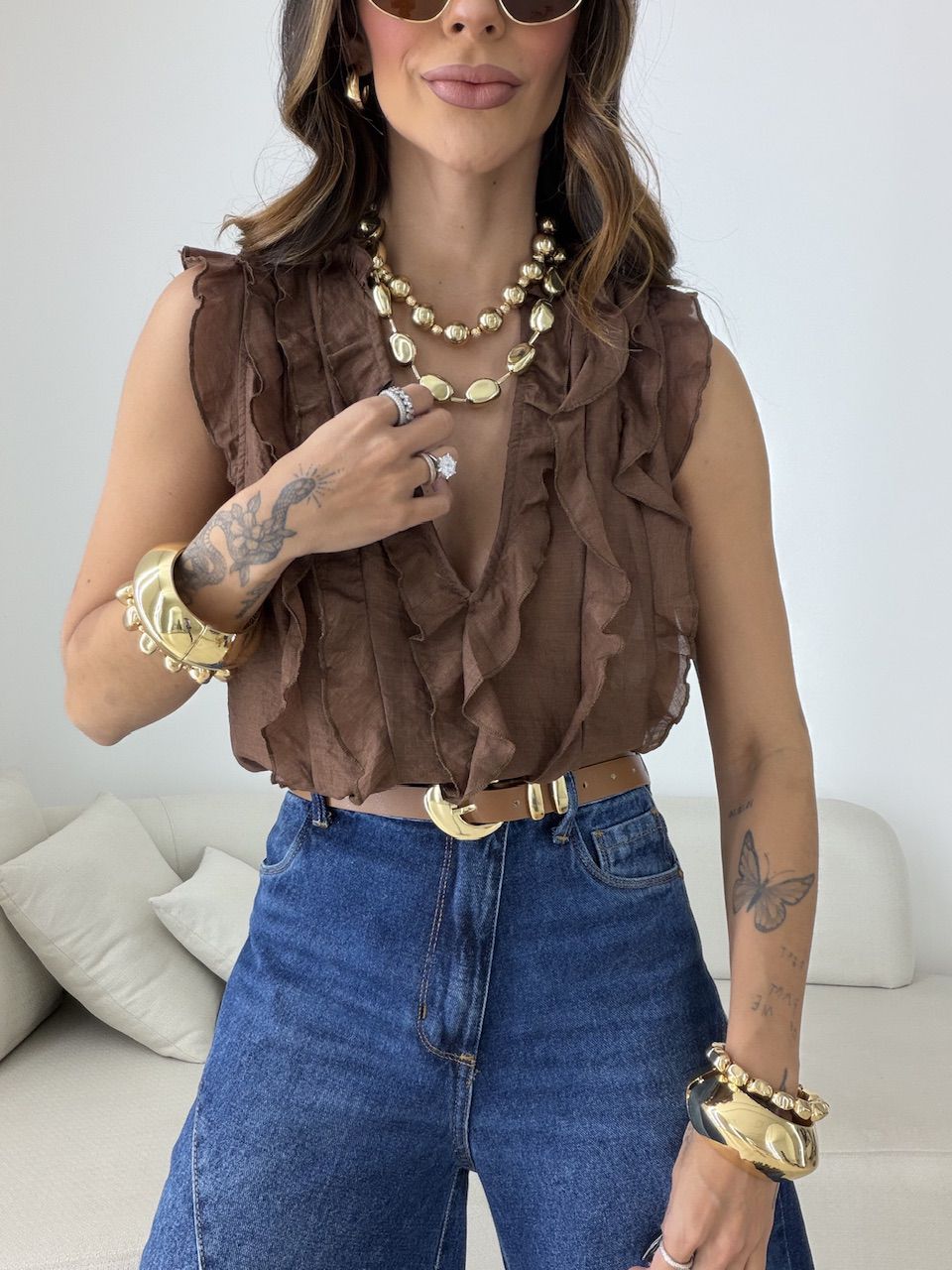 BLUSA CLARICE BABADOS CAFÉ