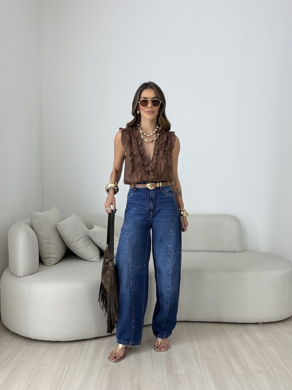BLUSA CLARICE BABADOS CAFÉ