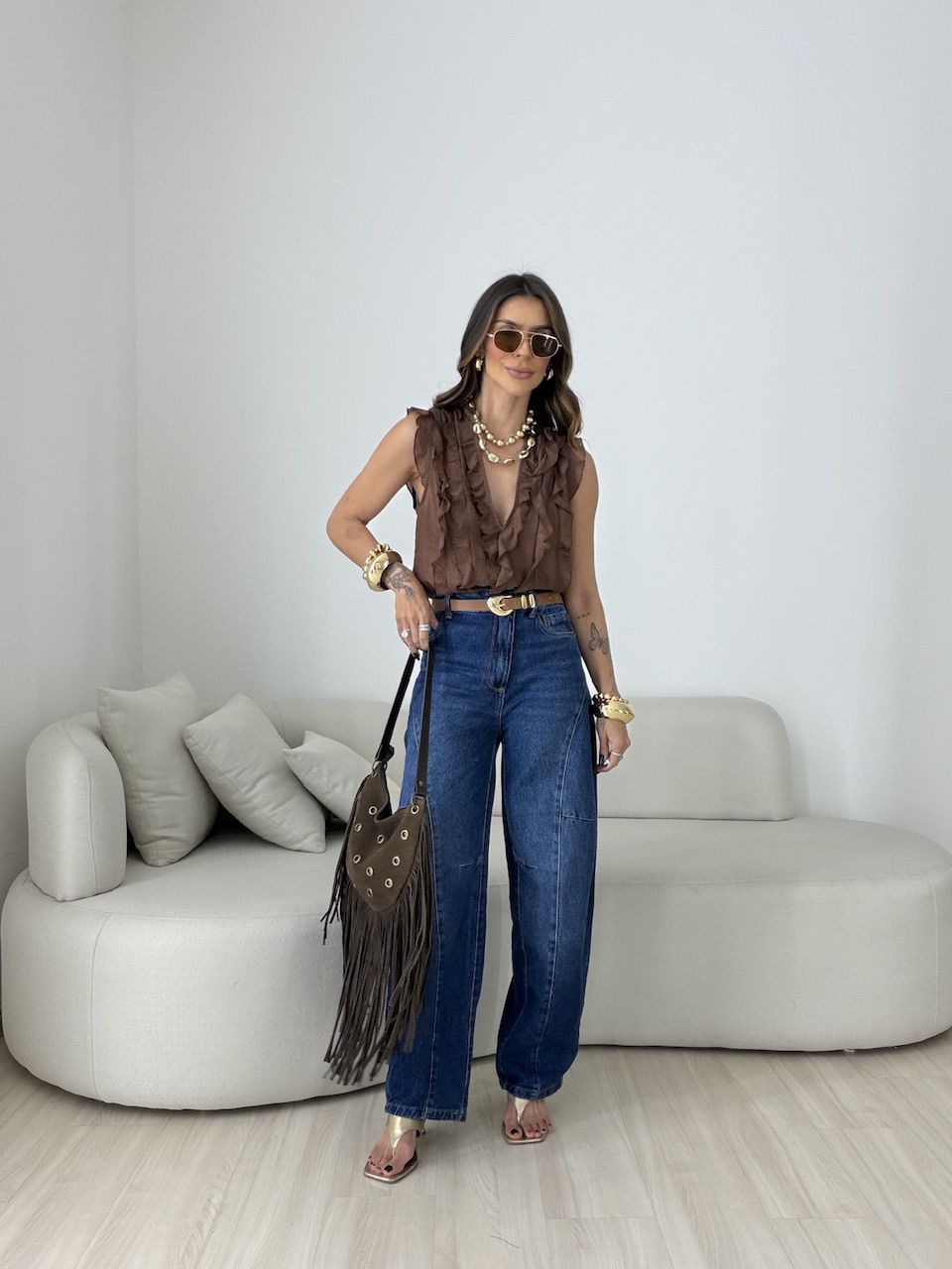 BLUSA CLARICE BABADOS CAFÉ