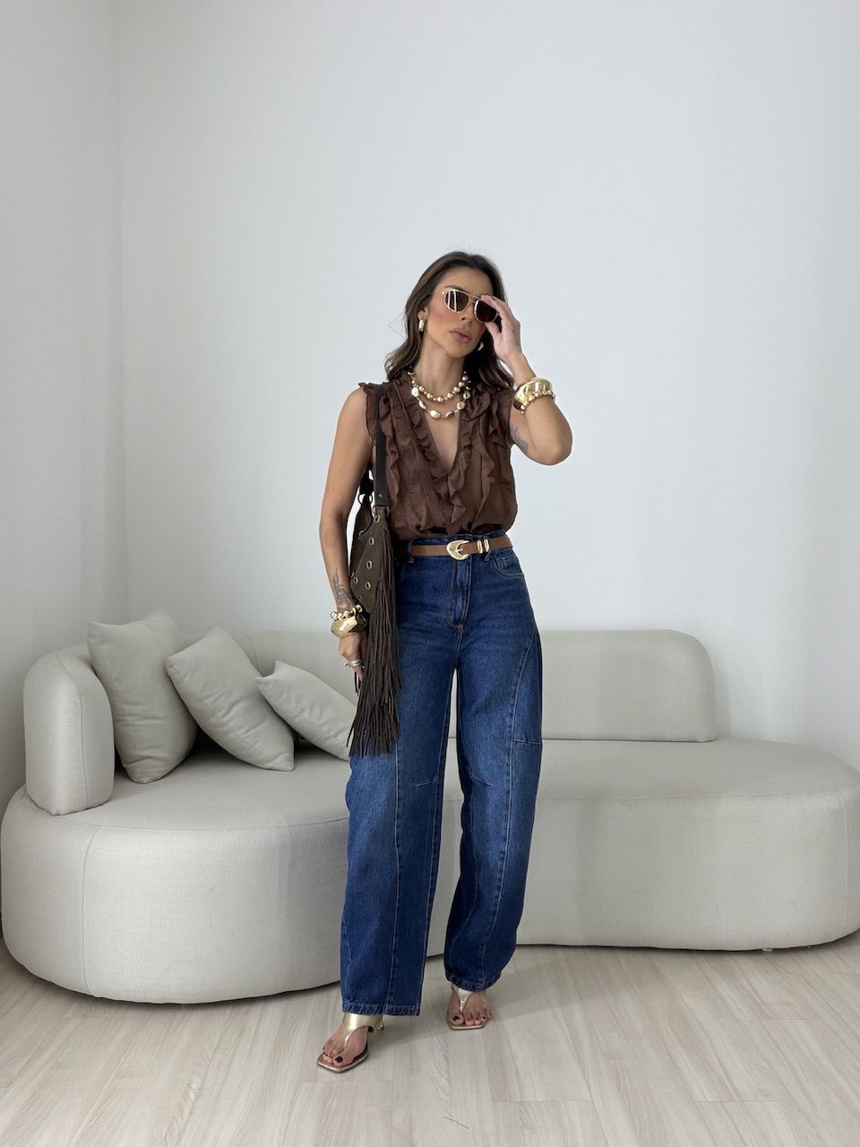 BLUSA CLARICE BABADOS CAFÉ
