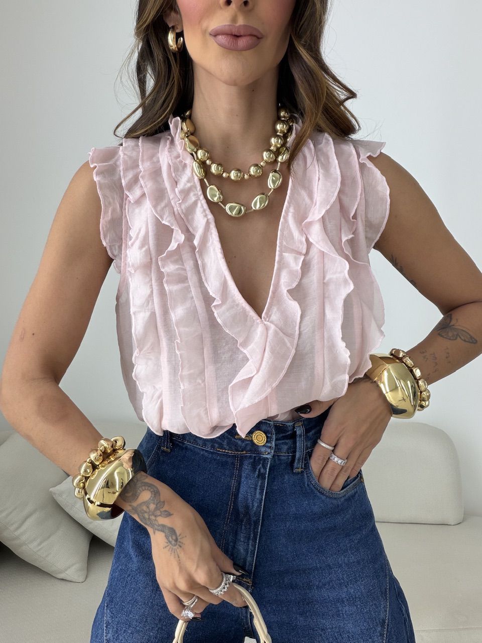 BLUSA CLARICE BABADOS ROSA
