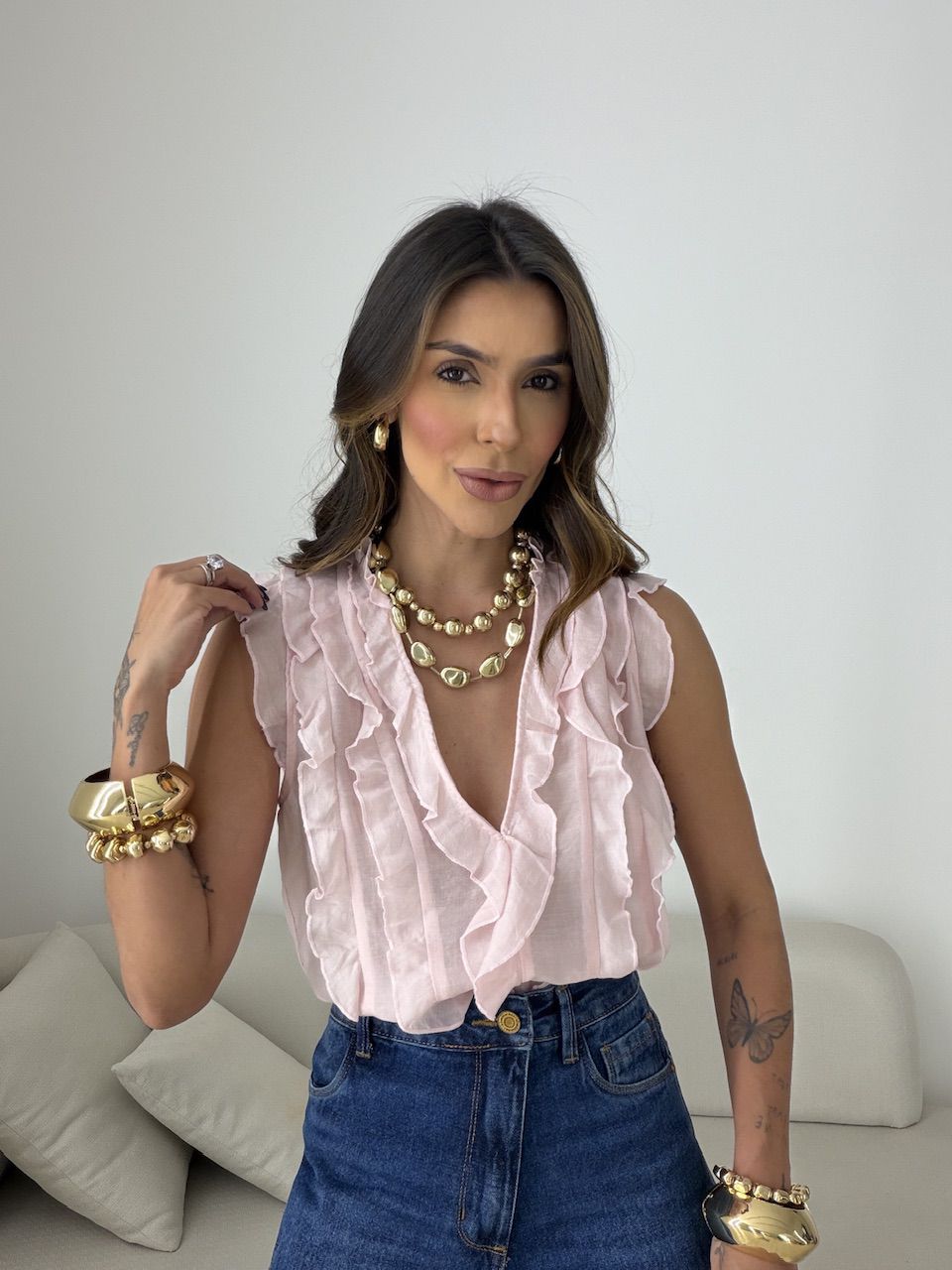 BLUSA CLARICE BABADOS ROSA