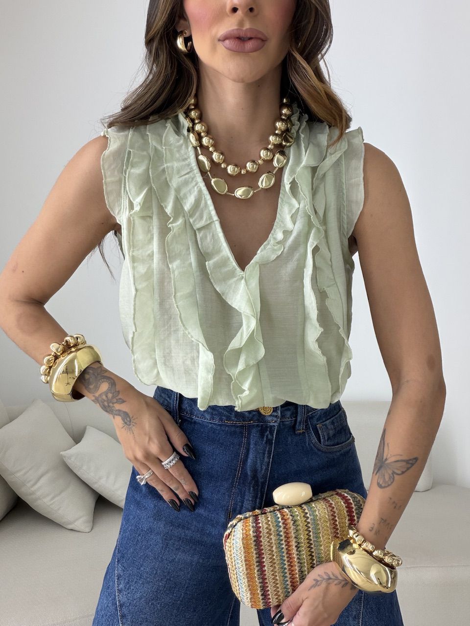 BLUSA CLARICE BABADOS VERDE